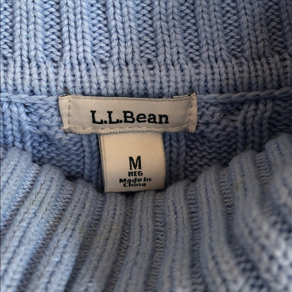 L.L. Bean Two Cotton Cable Knit Turtleneck Sweaters Purple and Blue Medium - Picture 6 of 12